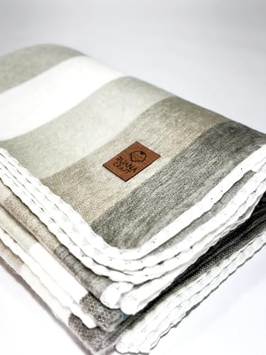 Ultra-Soft Alpaca Wool Blanket Throw | Large & Stylish with Stripes | 85 x 65 Inches | Hypoallergenic & Breathable (Bro
