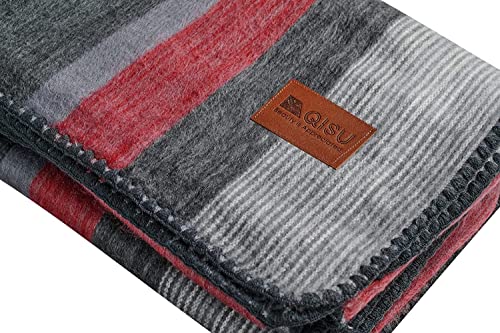 QISU Red Grey Stripe Alpaca Wool Blanket Throw | Queen, Ultra-Soft, Warm | Living Room, Bedroom, Holiday, Relaxing | Hyp