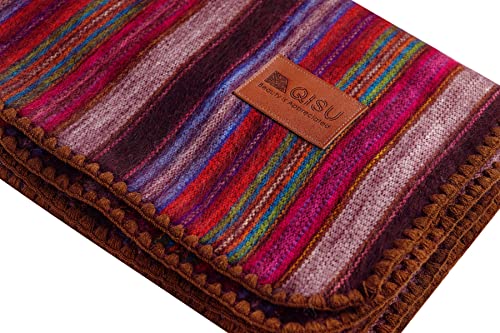 QISU Purple Earth Variegated Alpaca Wool Blanket Throw | Large, Warm, Hypoallergenic | Couch Surfer and Bedder | Ultra-S
